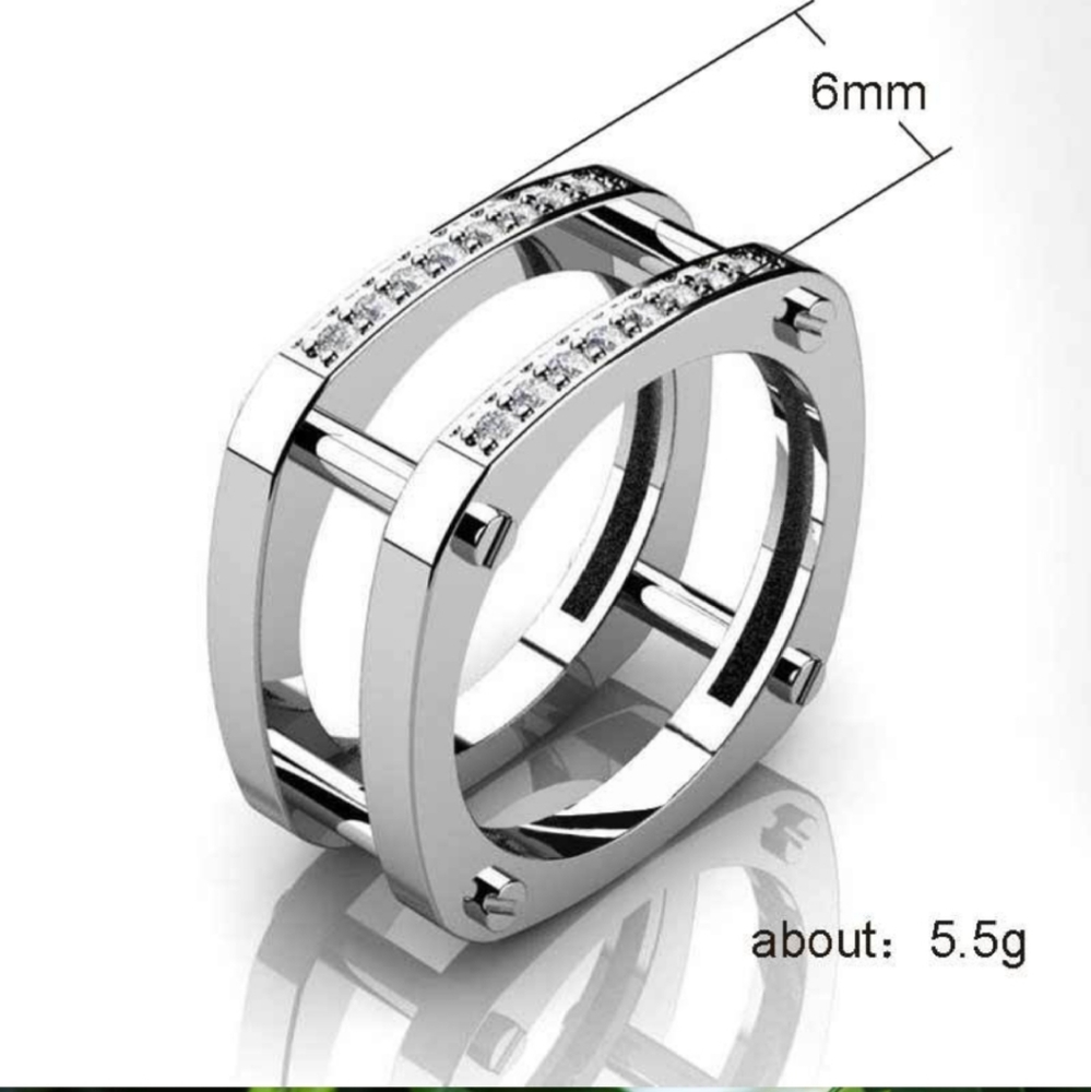 New Unisex 925 Silver Square Diamond Ring - Picture 2 of 8